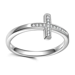 - 💎 925 Silver Plated Dainty Cross Shaped Classy Ring, GPMB1515